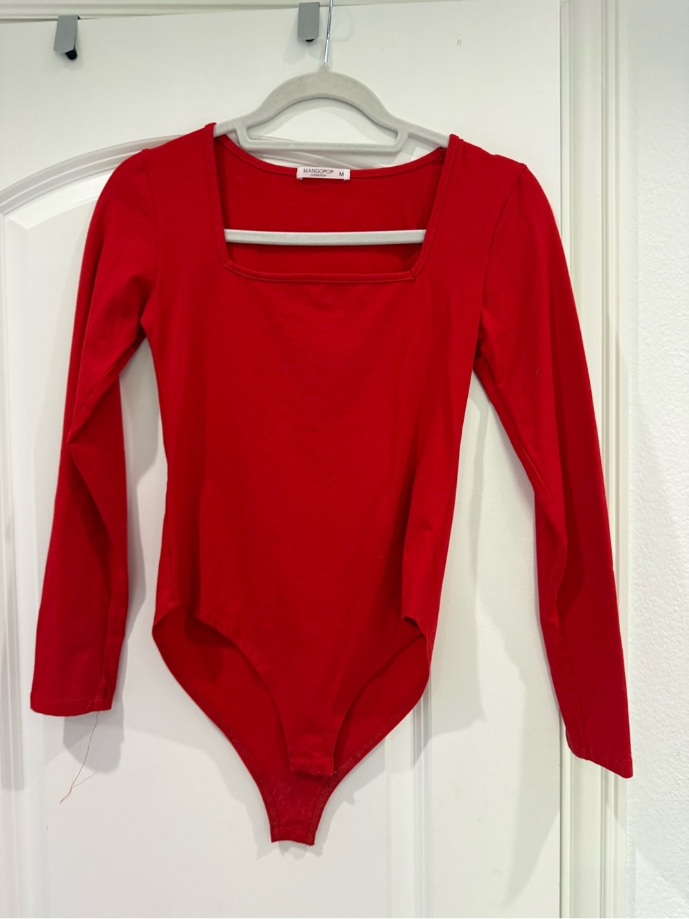Mango Red Long-Sleeve Square Neck Bodysuit